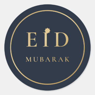 Eid Mubarak Elegant Navy Gulddekal Runt Klistermärke