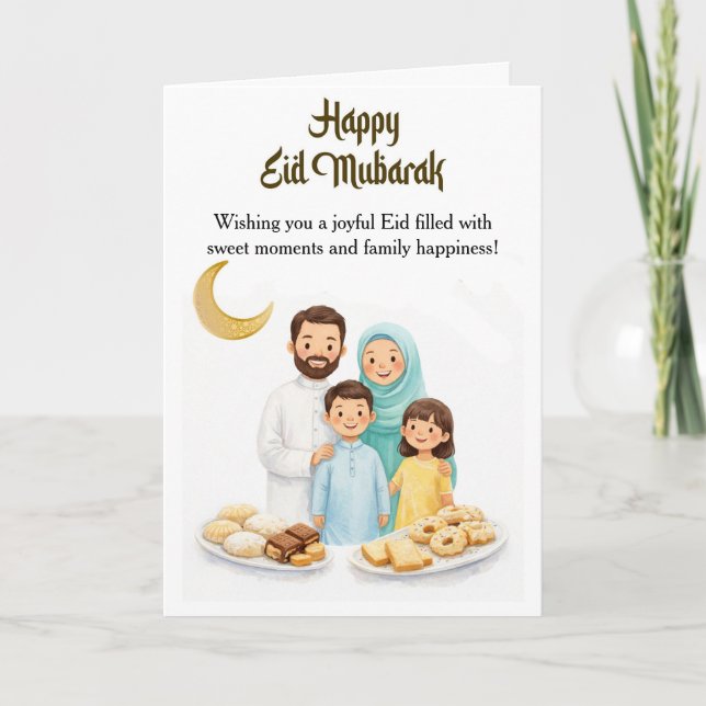 Eid Mubarak familjehälsningskort | Islamiskt Eid-b Kort (Framsida)