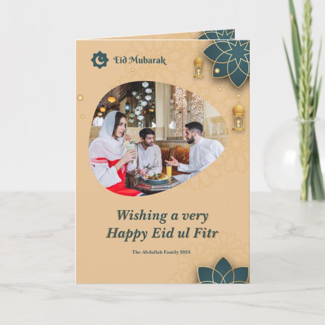 Eid Mubarak Family Photo Eid Hälsning Helgdag Card Helgkort (Framsida)