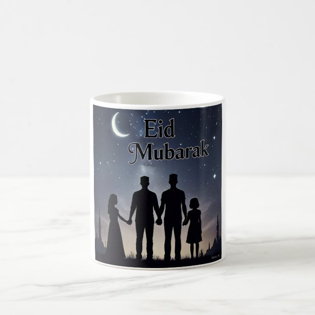Eid Mubarak Family Silhouette svart Kaffemugg (Center)