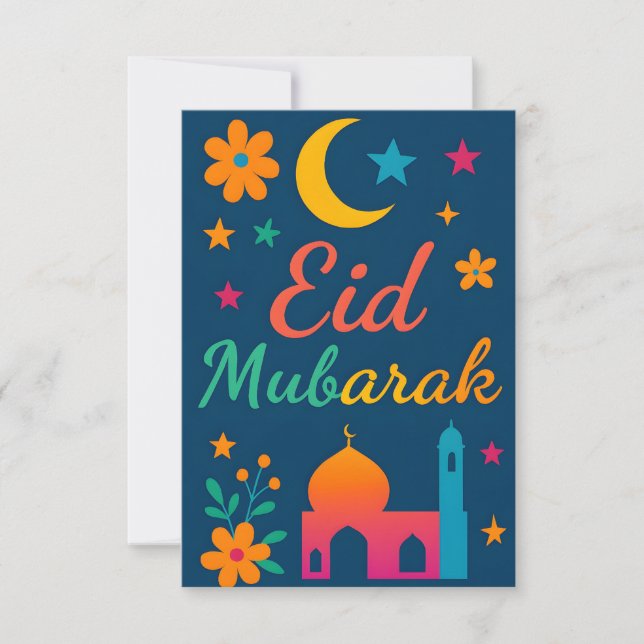 Eid Mubarak - Färgglatt för barn moské blommor Inbjudningar (Framsida)