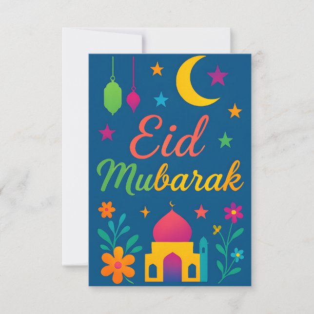 Eid Mubarak - Färgglatt för barn moské blommor Inbjudningar (Framsida)
