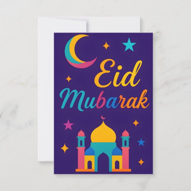 Eid Mubarak - Färgglatt för barn moské blommor Inbjudningar (Framsida)