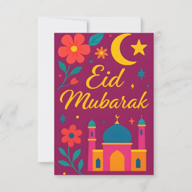 Eid Mubarak - Färgglatt för barn moské blommor Inbjudningar (Framsida)