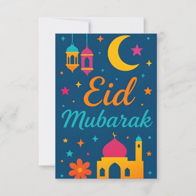 Eid Mubarak - Färgglatt för barn moské blommor Inbjudningar (Framsida)