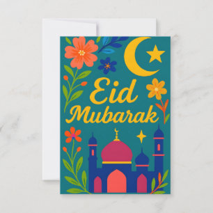 Eid Mubarak - Färgglatt för barn moské blommor Inbjudningar
