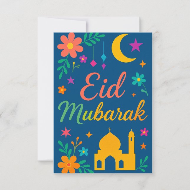 Eid Mubarak - Färgglatt för barn Moske Blommor Inbjudningar (Framsida)