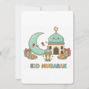 Eid Mubarak Firande - Kawaii Leende Måne Julkort