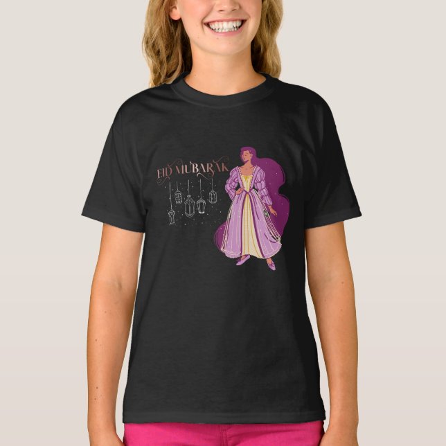Eid Mubarak Fitr Adha Gnistra Princess Kids Girls T Shirt (Framsida)