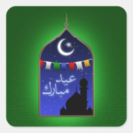 Eid Mubarak Garland Måne Fyrkantigt Klistermärke