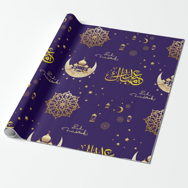 EID Mubarak Gift Navy Wrapping Papper Presentpapper (Utrullad)