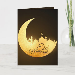 Eid Mubarak Glowing Cresent Mosque Brown Guld Helgkort