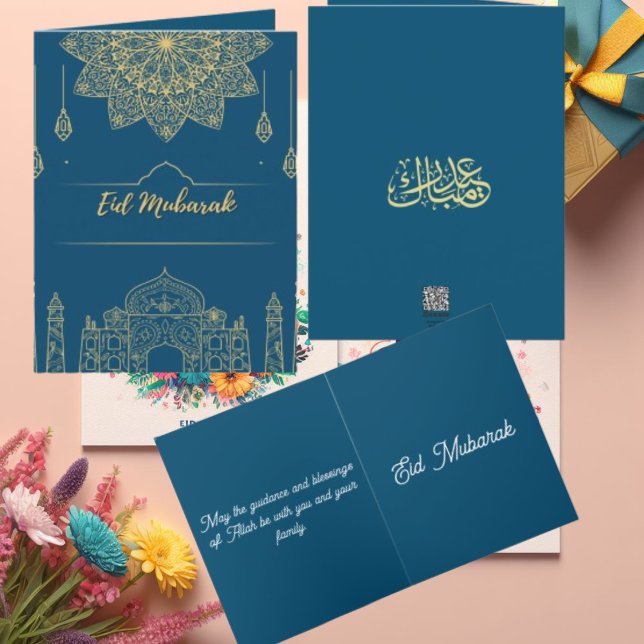 Eid Mubarak Golden Blue Card Meddelande (Skapare uppladdad)
