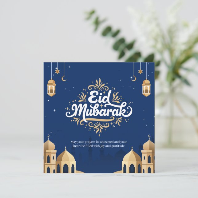Eid Mubarak Golden & Blue  Kort (Stående Fram)