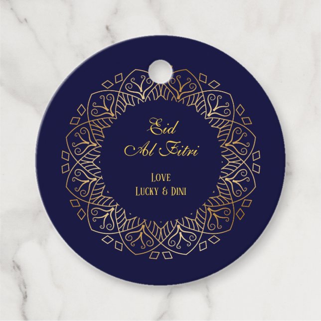 Eid Mubarak Golden Mandala Navy Blue Helgdag Gåvor Etiketter (Framsida)