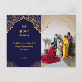 Eid Mubarak Golden Mandala Navy Blue Helgdag Helg Vykort