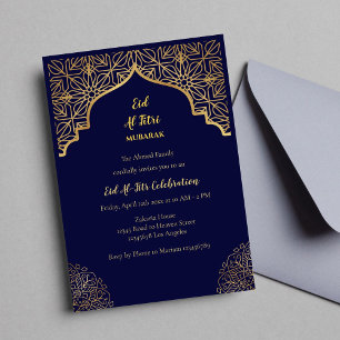 Eid Mubarak Golden Mandala Navy Blue Helgdag Inbjudningar
