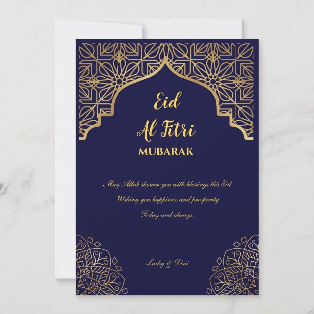 Eid Mubarak Golden Mandala Navy Blue Helgdag Julkort (Framsida)
