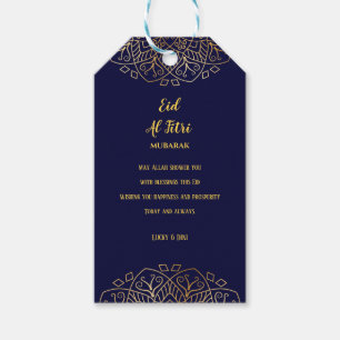 Eid Mubarak Golden Mandala Navy Blue Helgdag Presentetikett