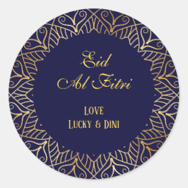 Eid Mubarak Golden Mandala Navy Blue Helgdag Runt Klistermärke