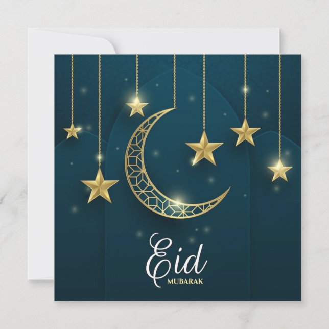 Eid Mubarak Golden måne och stjärnor Julkort (Framsida)