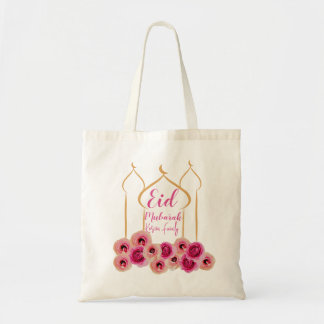 Eid Mubarak Golden Mosque Ro Blommar Lila Tygkasse