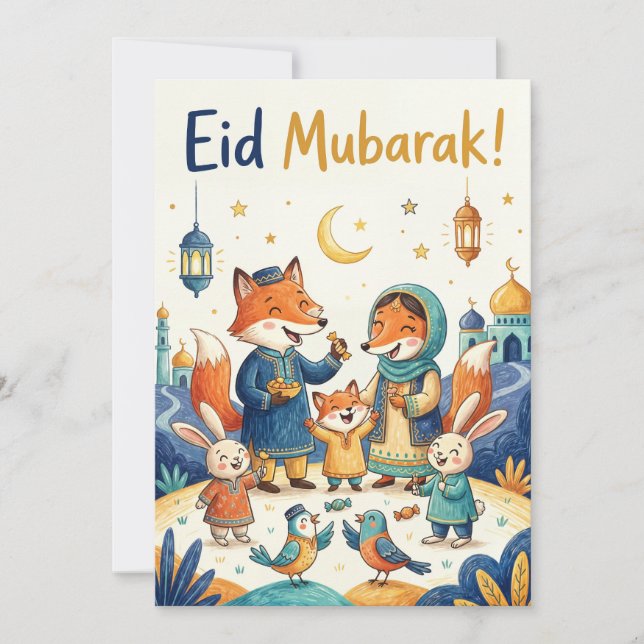 Eid Mubarak Grattiskort - Familjefirande Julkort (Framsida)