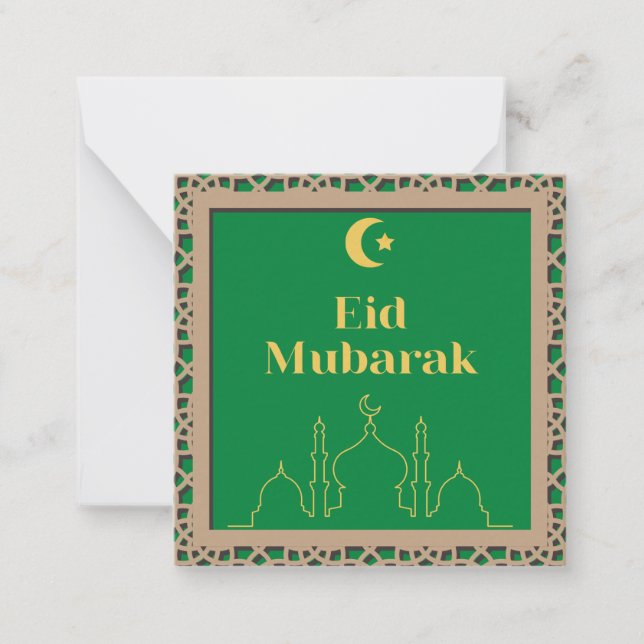 Eid Mubarak Grönt Background med 3D-effekt ram Anteckningskort (Framsida)