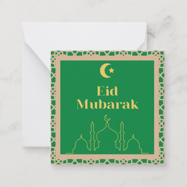 Eid Mubarak Grönt Bakgrund med Brown Ram Anteckningskort (Framsida)