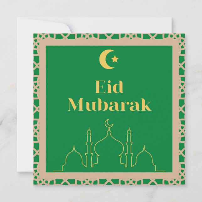 Eid Mubarak Grönt Bakgrund med Brown Ram Inbjudningar (Framsida)