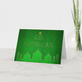 Eid Mubarak Grönt Guld Mosque Helgkort