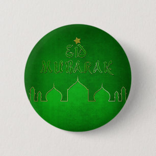Eid Mubarak Grönt Guld Mosque Knapp