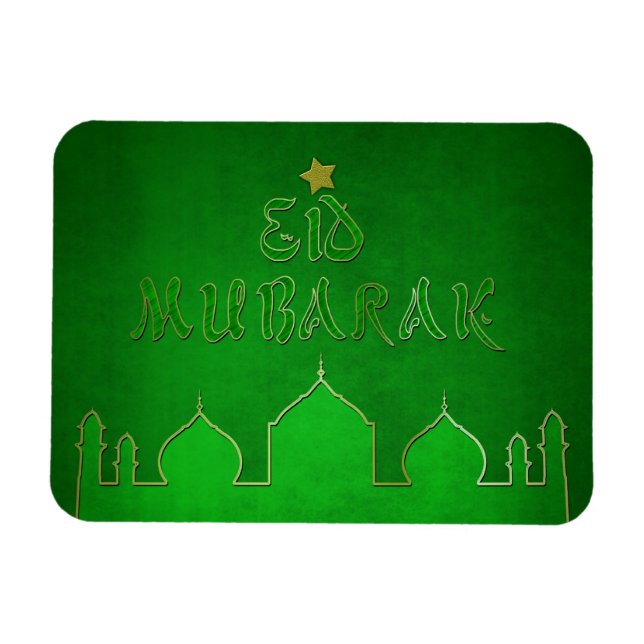 Eid Mubarak Grönt Guld Mosque Magnet (Horisontell)