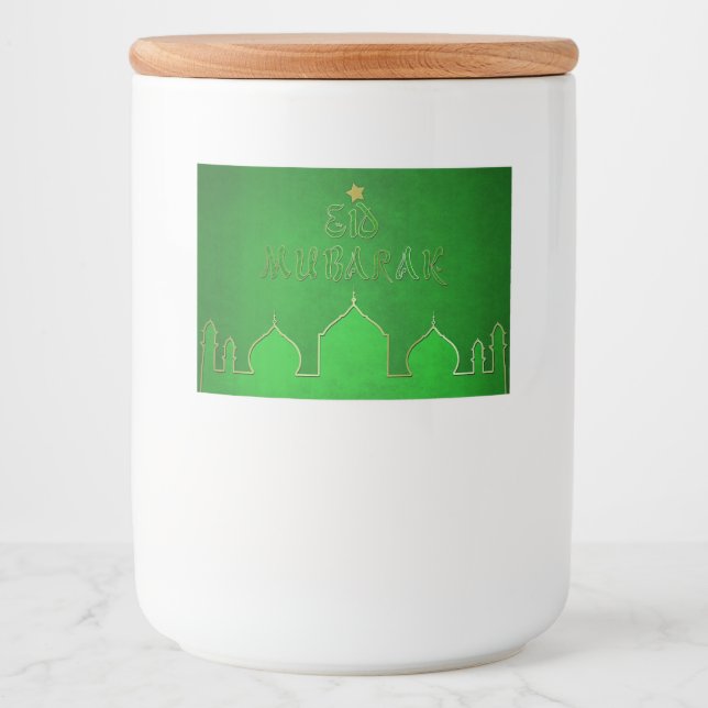 Eid Mubarak Grönt Guld Mosque Mat Etiketter (Framsida)