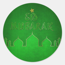 Eid Mubarak Grönt Guld Mosque Runt Klistermärke