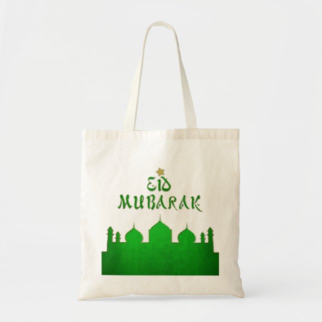 Eid Mubarak Grönt Guld Mosque Tygkasse (Framsidan)