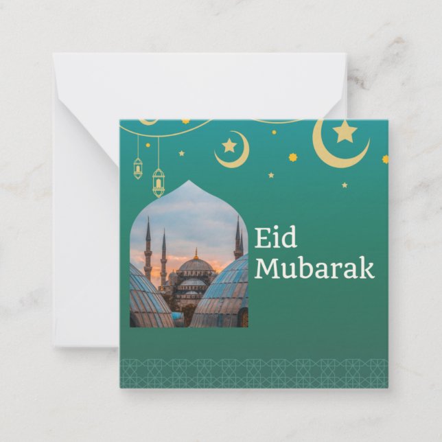 Eid Mubarak Grönt och Blue med Anpassade Text Anteckningskort (Framsida)