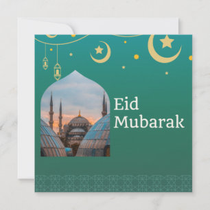 Eid Mubarak Grönt och Blue med Anpassade Text Inbjudningar