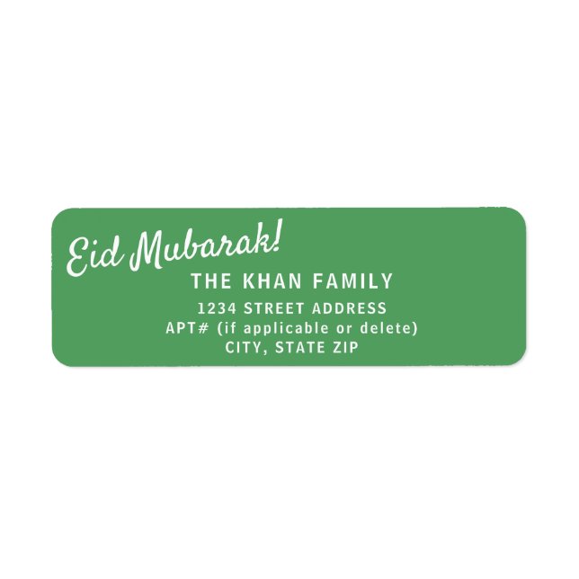 Eid Mubarak Grönt Returadress Sticker-etikett Returadress Etikett (Framsidan)
