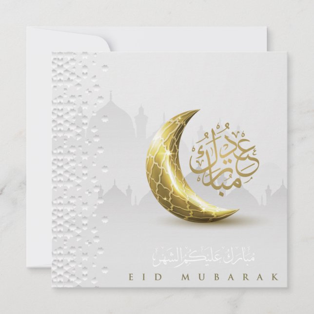 Eid Mubarak Guld Crescent Arabi Calligraphy Julkort (Framsida)