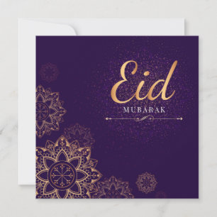 Eid Mubarak Guld Lila Blommigt Julkort