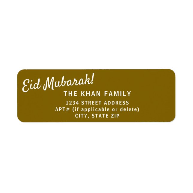 Eid Mubarak Guld Returadress Sticker Label Etikett (Framsidan)