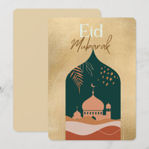Eid Mubarak Guld Watercolor Elegant Eid Julkort
