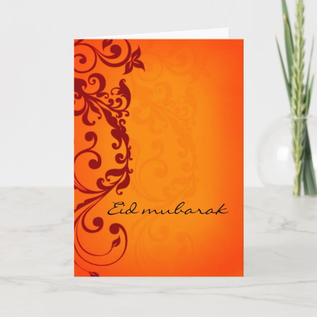 Eid mubarak - hälsningskort för röd orange helgkort (Framsida)