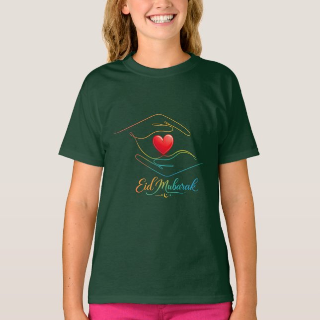 Eid Mubarak Heart Linje Art Flickor T-Shirt (Framsida)