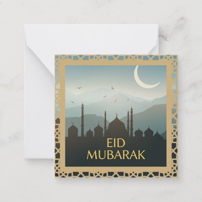 Eid Mubarak i ljusblå bakgrund Anteckningskort (Framsida)