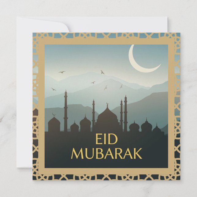 Eid Mubarak i ljusblå bakgrund Inbjudningar (Framsida)
