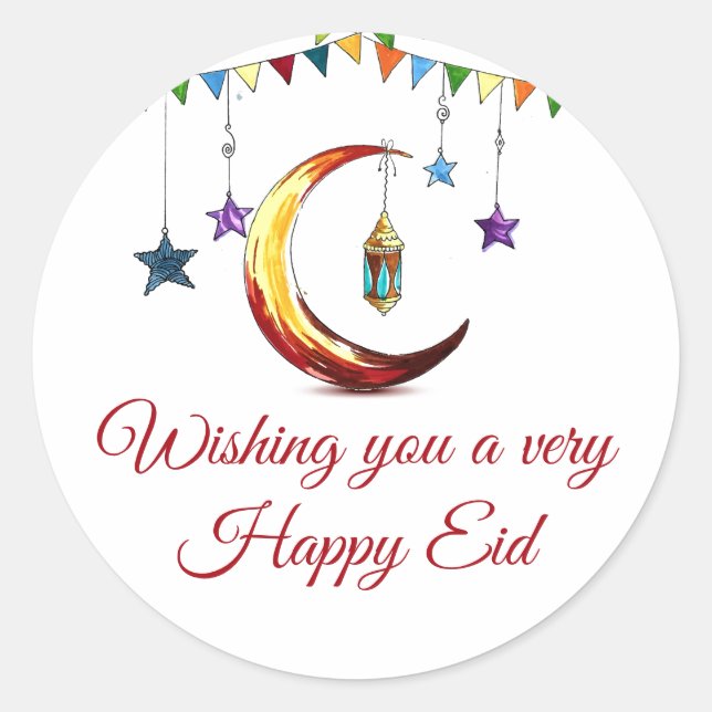 Eid Mubarak Islamic Crescent Runt Klistermärke (Framsida)
