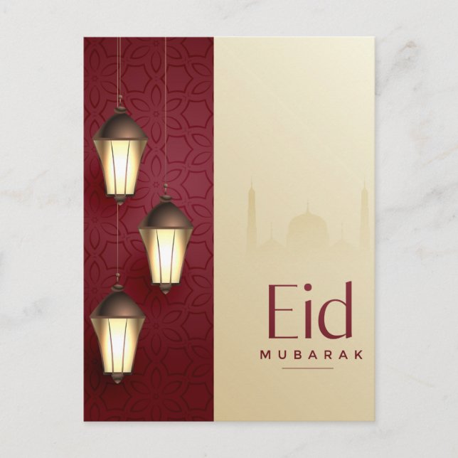 Eid Mubarak Islamic Lantern Red Helg Vykort (Framsida)