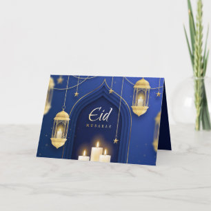  Eid Mubarak Islamic Lantern Star Candle Blue  Helgkort